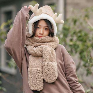 Chenille Deer Ear Hooded Scarf
