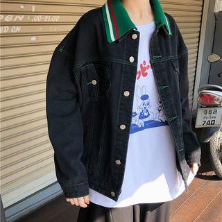 Striped Denim Jacket Black - One Size
