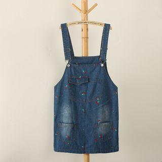 Cherry Embroidered Dungaree Dress
