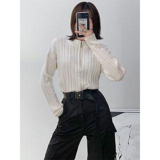 Half-zip Cable-knit Crop Sweater