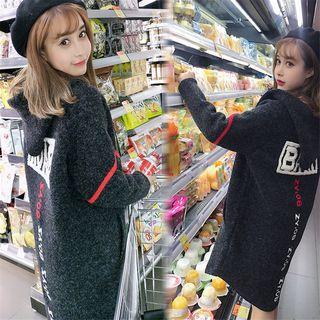 Lettering Hooded Knit Coat