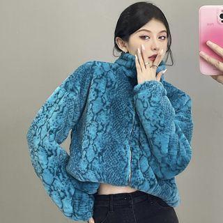 Snake Print Cropped Zip-up Jacket