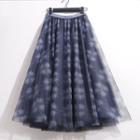 Printed Mesh Midi A-line Skirt Blue - 60-102cm