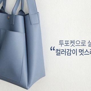 Pocket-front Metallic-button Tote