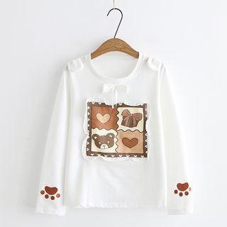 Long-sleeve Bear Print Top White - One Size