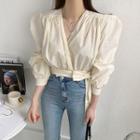 Long-sleeve Cropped Wrap Blouse