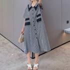 Short-sleeve Collar Plaid Button-up Midi Dress