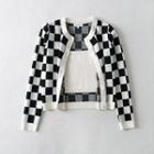 Set: Checkerboard Print Cardigan + Camisole Top