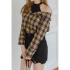Off-shoulder Layered Checked Top