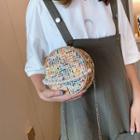 Woven Faux Pearl Strap Round Crossbody Bag
