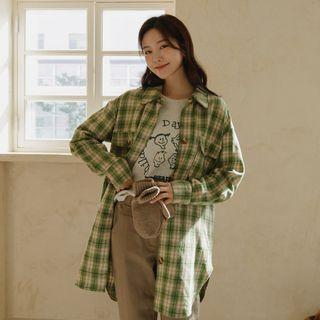 Flap-pocket Longline Plaid Shirt