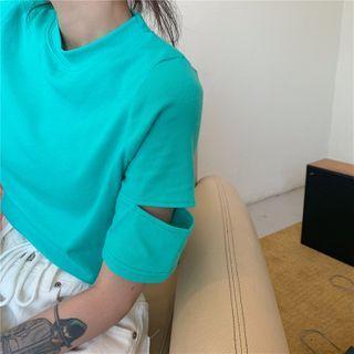 Short-sleeve Plain Cutout Cropped T-shirt