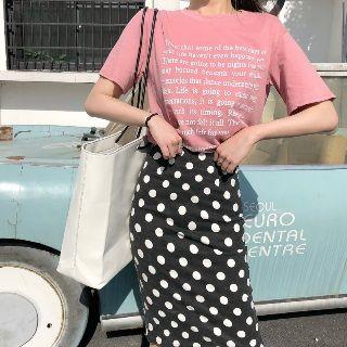 Set: Lettering T-shirt + Dotted Pencil Skirt