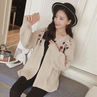 Floral Embroidered Open Front Cardigan