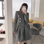 Irregular Cropped Single-breasted Blazer / Plaid A-line Skirt