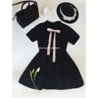 Short-sleeve Ribbon-accent A-line Mini Dress