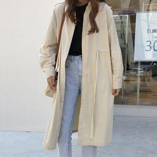 Long Zip Trench Coat Beige - One Size