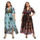 Plus Size Short-sleeve Printed A-line Dress