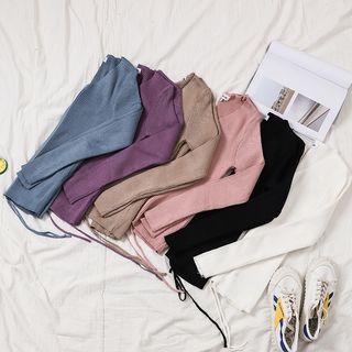 Drawstring V-neck Knitted Top