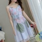 Picture Embroidered V-neck Sleeveless A-line Dress