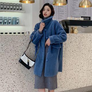 Collared Single-breasted Fleece Coat