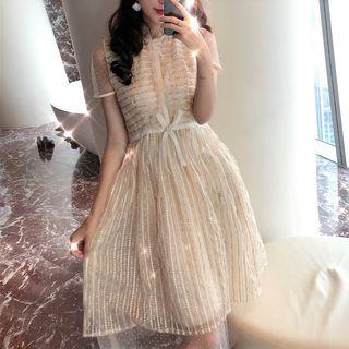 Sequined Short-sleeve A-line Midi Dress