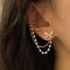 Butterfly Rhinestone Chained Layered Cuff Earring 1 Pair - Asymmetrical - White - One Size
