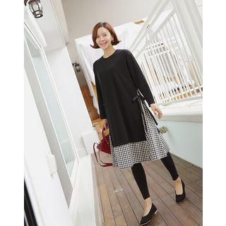 Beribboned Gingham-hem Midi Dress