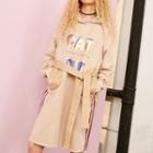 Long-sleeve Hooded Tie-waist Dress