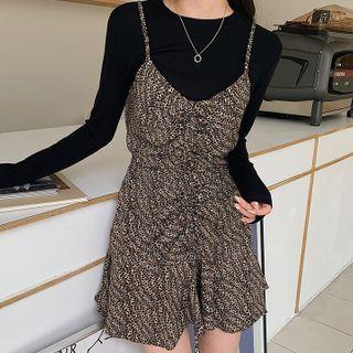 Sleeveless Drawstring Leopard Dress