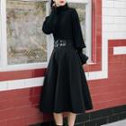 Set: Long-sleeve Turtleneck Knit Top + Midi A-line Skirt