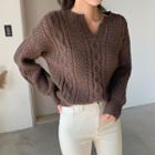 Open-placket Cable-knit Sweater