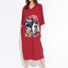 Dog Print 3/4 Sleeve T-shirt Dress