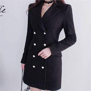 Faux-pearl Double Breasted Wool Blend Coat
