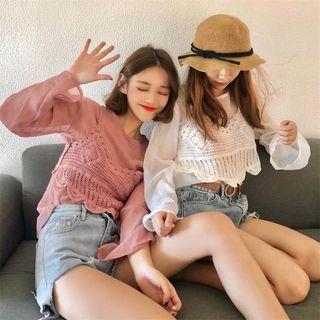 Set: Long Sleeve See-through Top + Lace Camisole Top