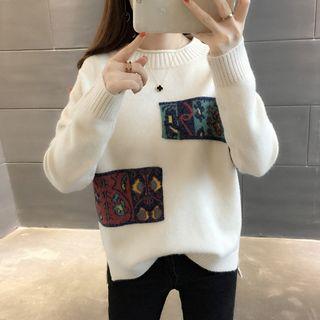 Patterned Side Slit Sweater