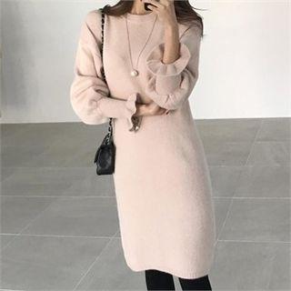 Frilled Bishop-sleeve Knit Dress