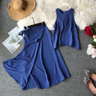 Set: Sleeveless Top + Midi Wrap Skirt