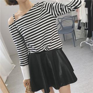 Striped Long Sleeve Asymmetrical T-shirt