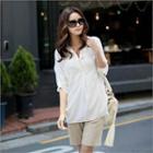 Open-placket Tab-sleeve Top