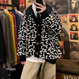 Two-tone Printed Knit Cardigan