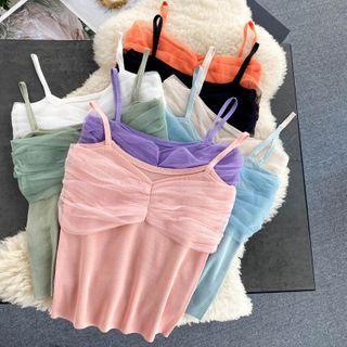 V-neck Mesh Suspender Knit Top