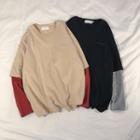 Mock Two-piece Color-block Sweatshirt