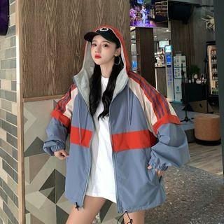 Color Block Reversible Hooded Zip Jacket