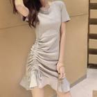 Ruffle Hem Drawstring Short-sleeve Mini T-shirt Dress