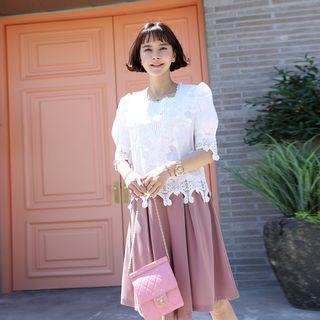Square-neck Laced Top Ivory - One Size