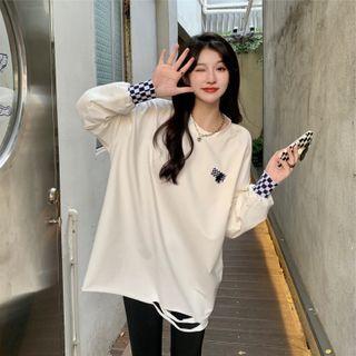 Long-sleeve Check Panel T-shirt
