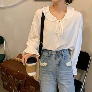 Plain Bell-sleeve Blouse - 2 Colors
