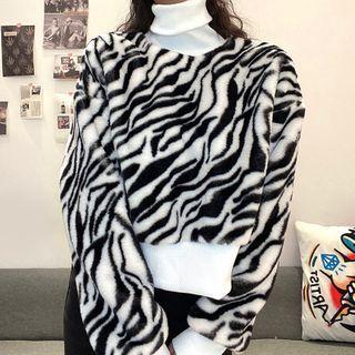 Turtleneck Zebra Print Sweatshirt