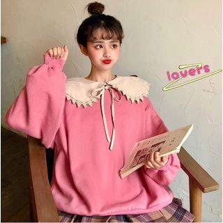 Crochet Lace Trim Collar Sweatshirt